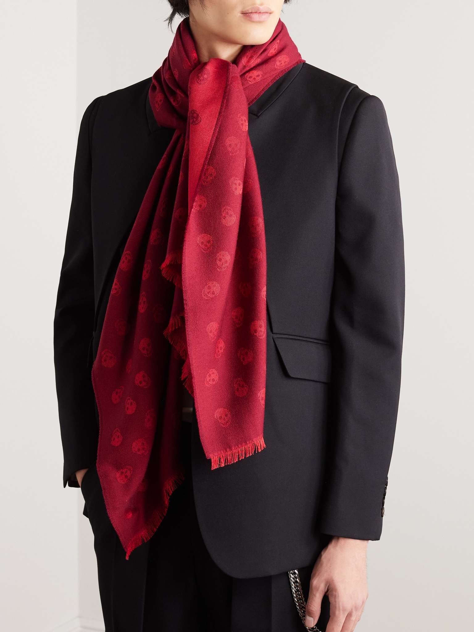 Fringed Wool and Silk-Blend Jacquard Scarf - 2