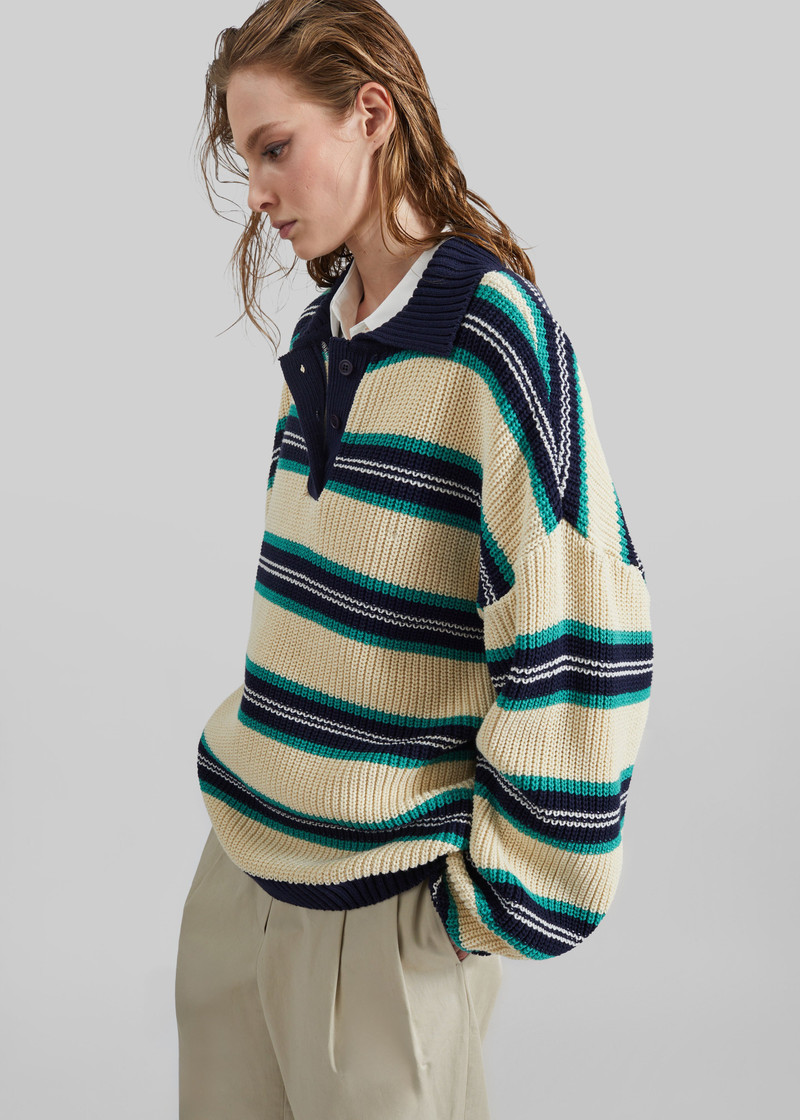 Nordby Knit Polo Sweater - Cream/Navy Stripe 4