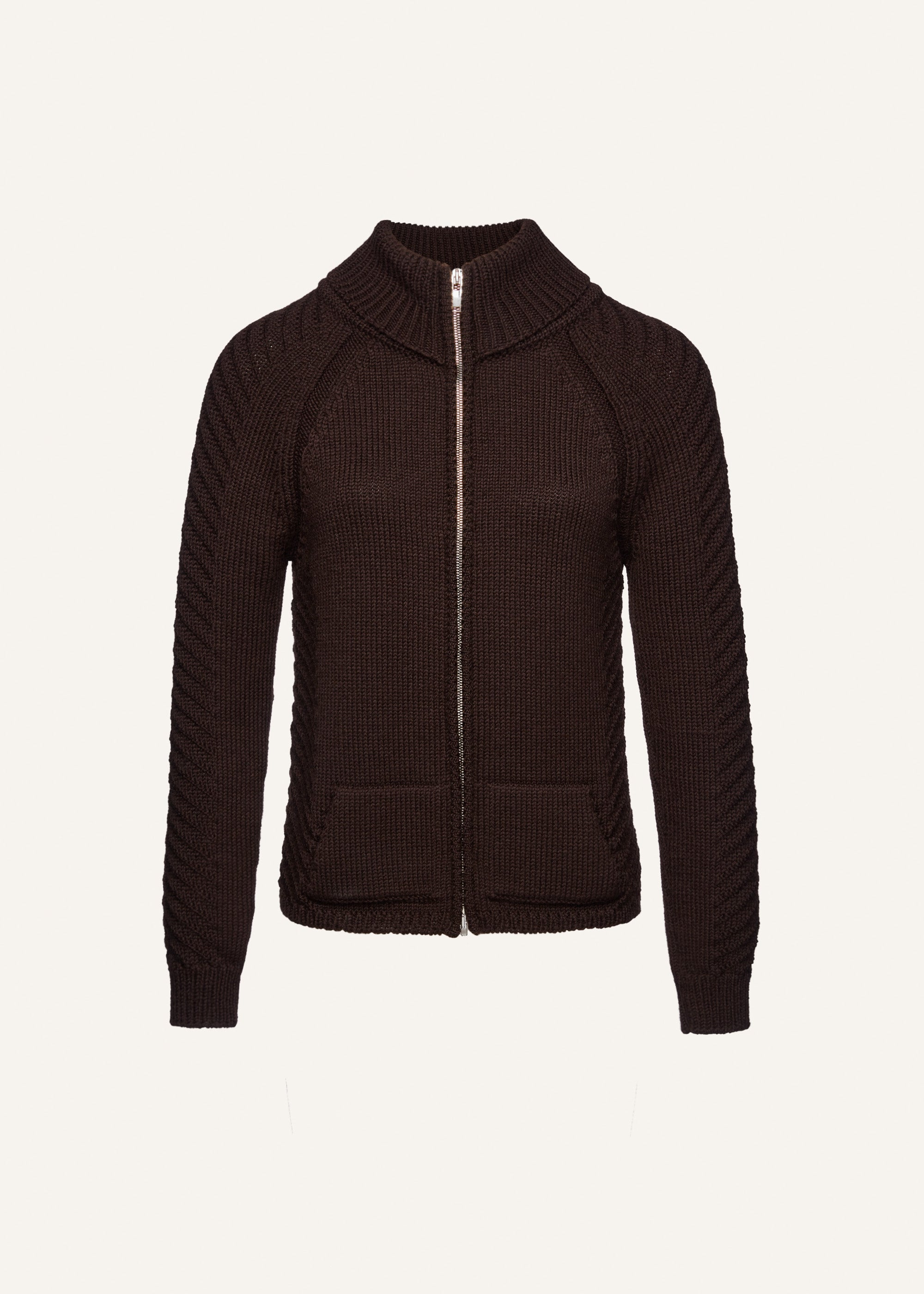 Zip up knitwear sweater in brown - 1