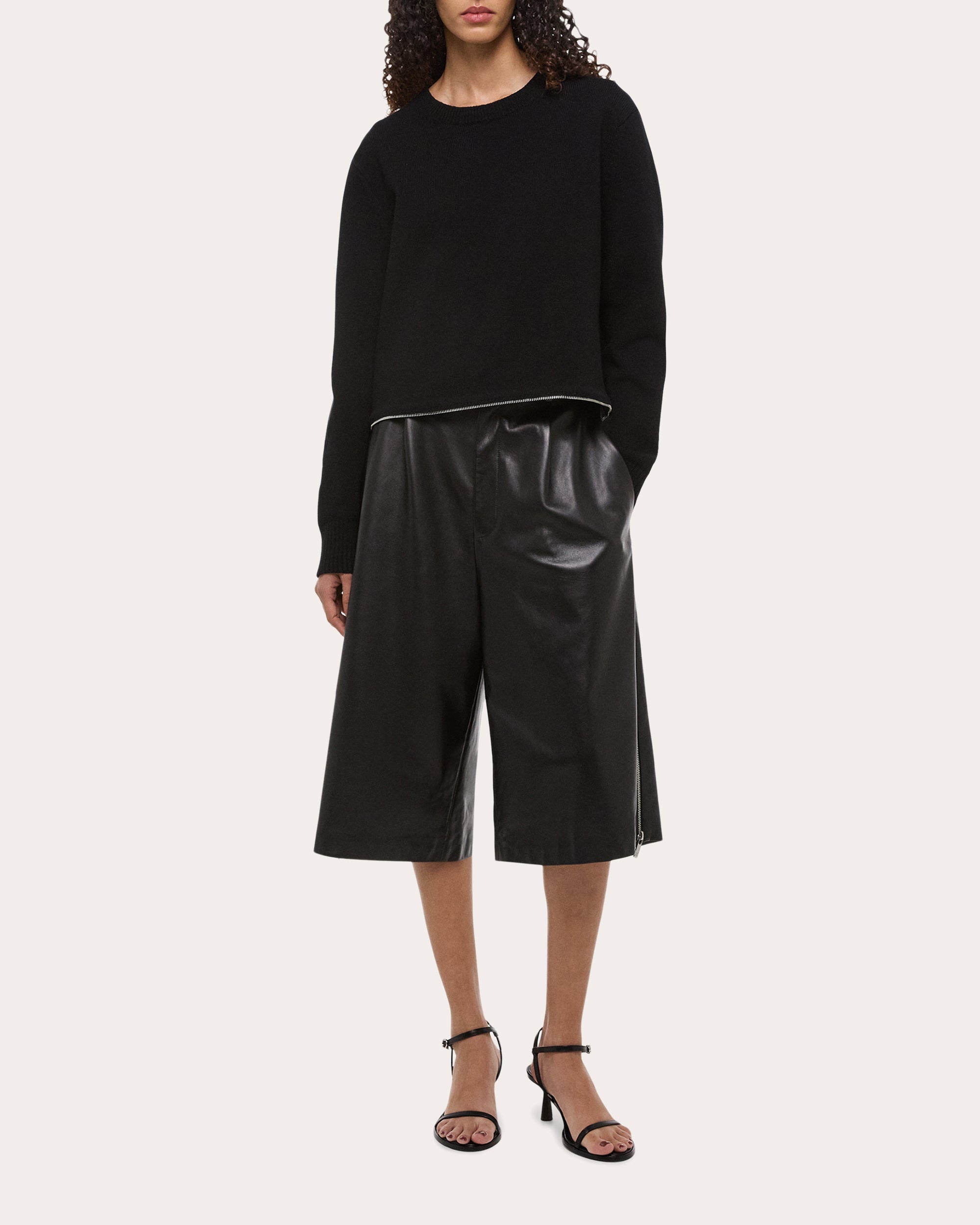 Cropped Zip Detail Organic Cotton Sweater - 5