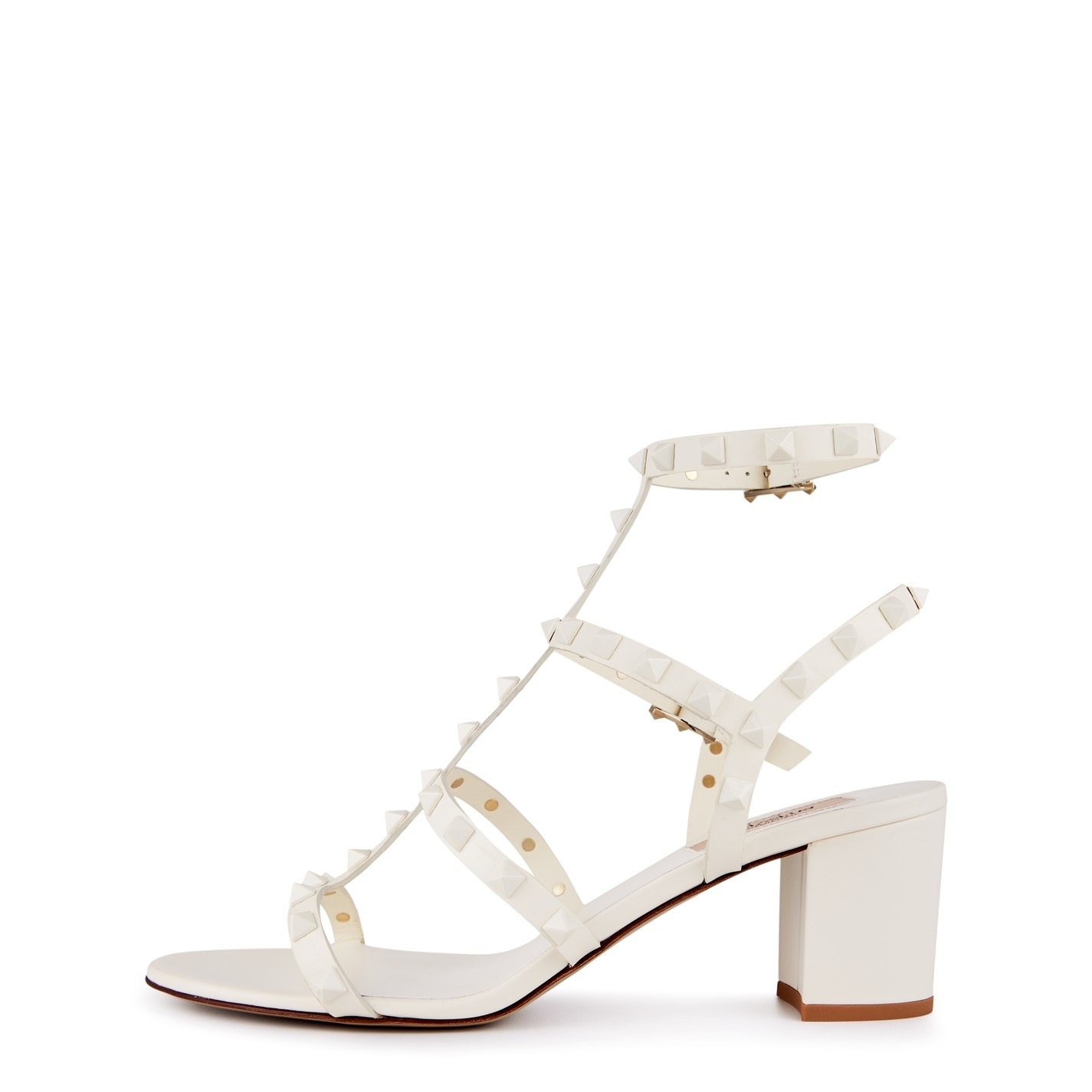 ROCKSTUD CALFSKIN ANKLE STRAP SANDALS - 8