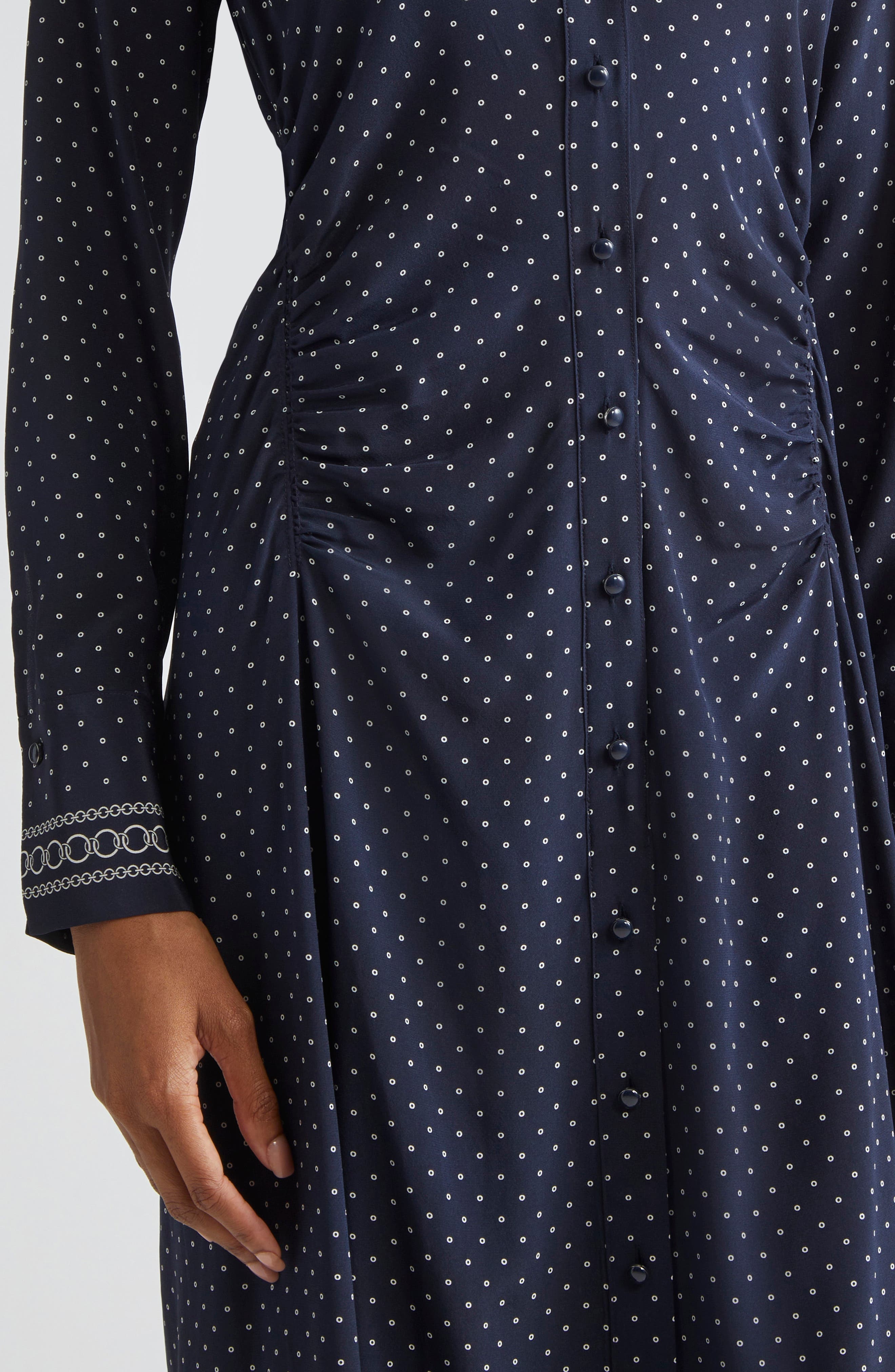 Veronica Beard Lex Mixed Print Long Sleeve Stretch Silk Shirtdress in Navy Multi at Nordstrom - 4
