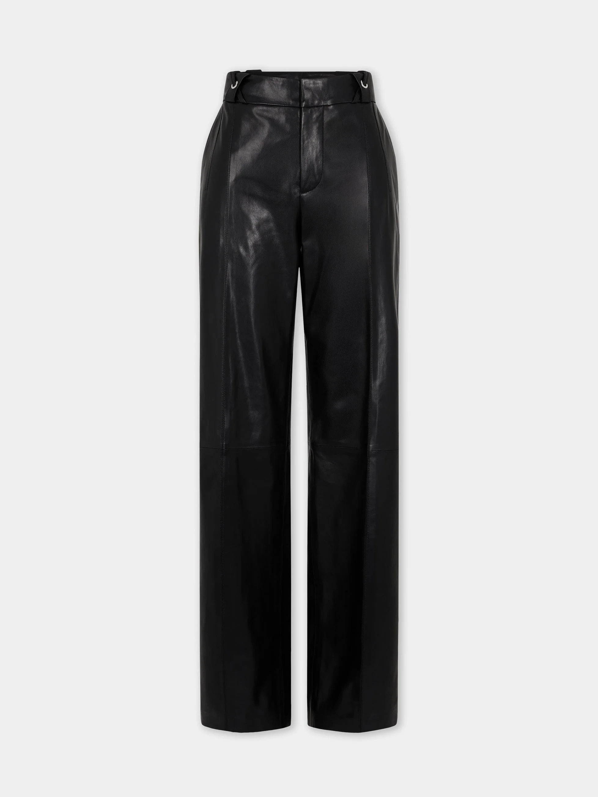 BLACK LAMBSKIN LEATHER STRAIGHT LEG TROUSERS - 1