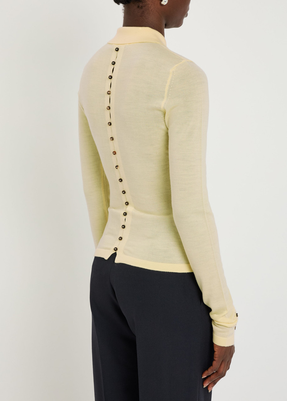 Jacquemus Le Polo Button-embellished Wool-blend Polo top - 3