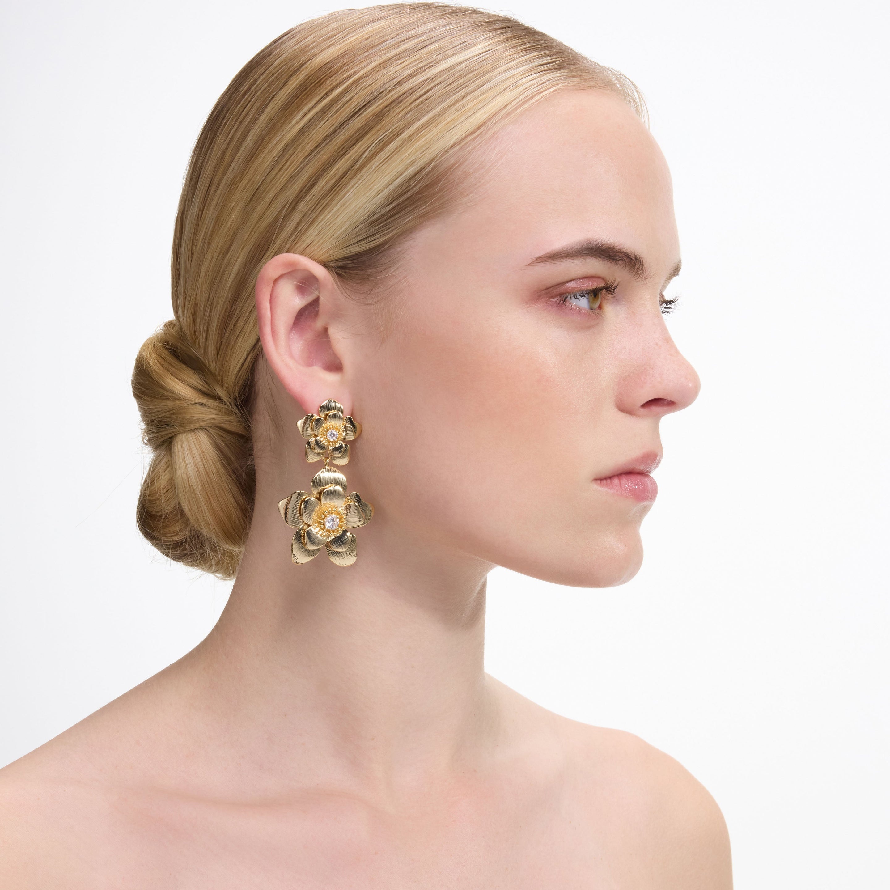 Gold Flower Tiered Earrings - 4