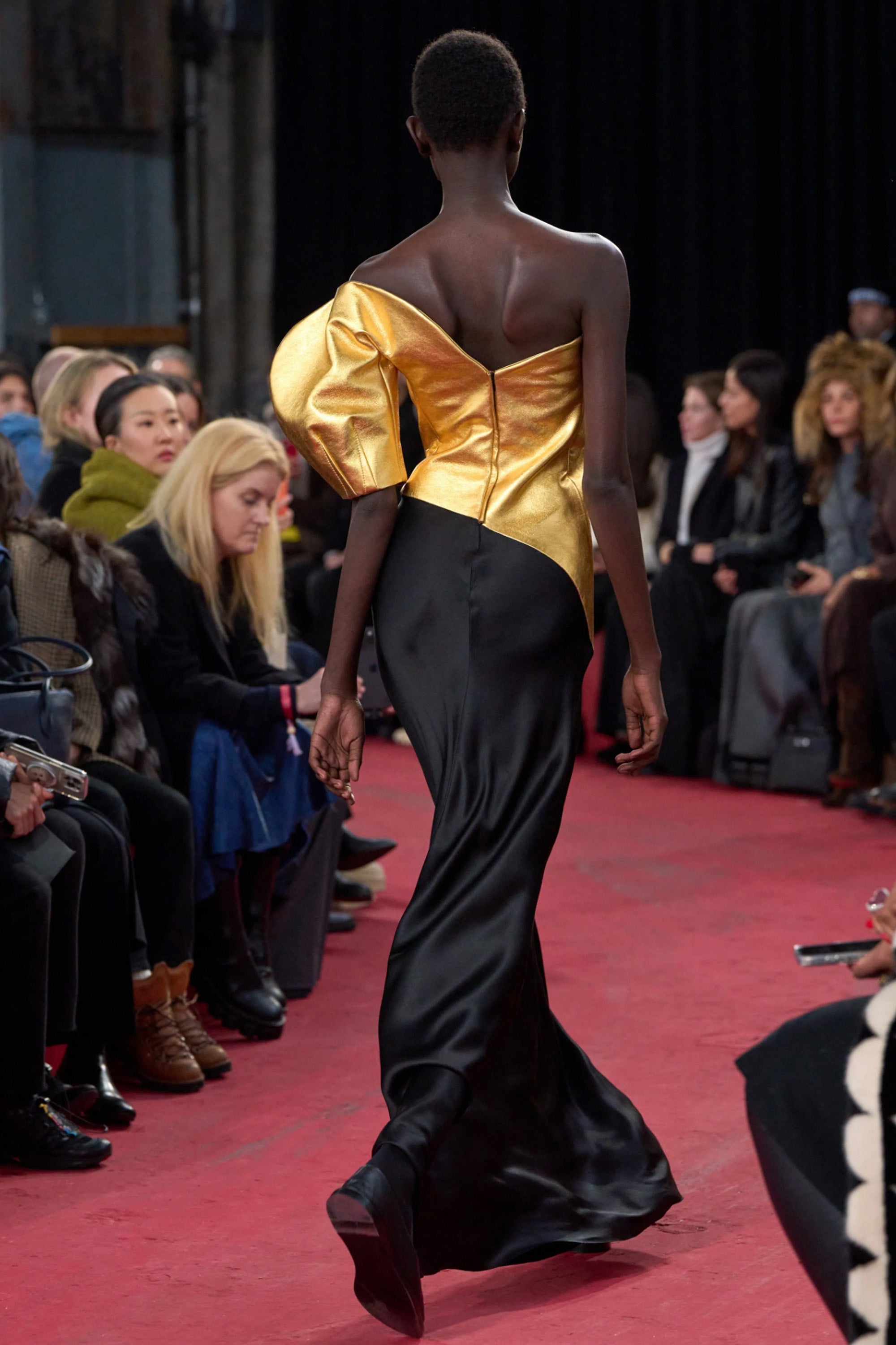 Giulia Dress in Gold Metallic Nappa Leather & Silk Velvet - 3
