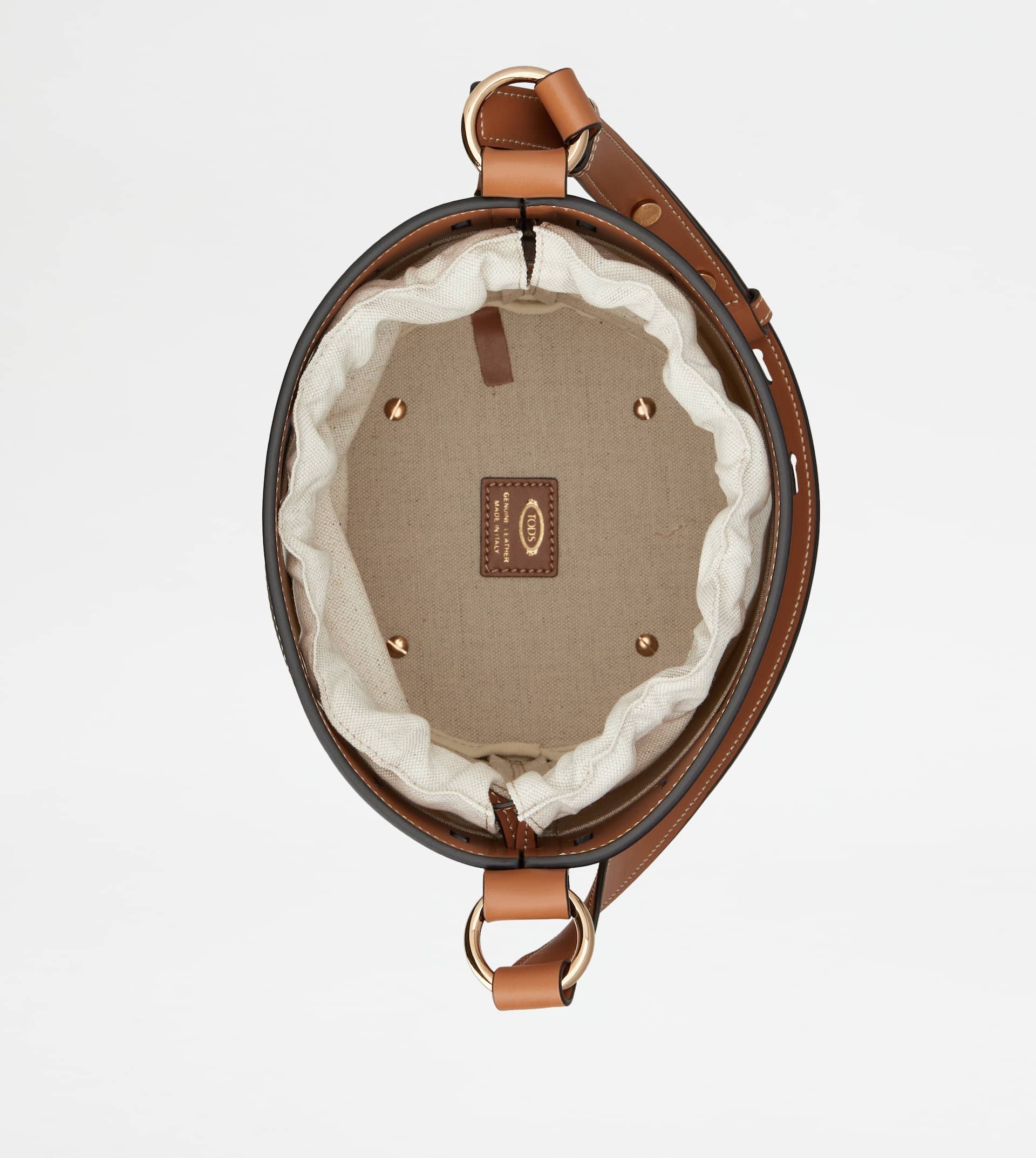 TOD'S KATE BUCKET BAG IN LEATHER AND CANVAS SMALL - BEIGE, BROWN - 6