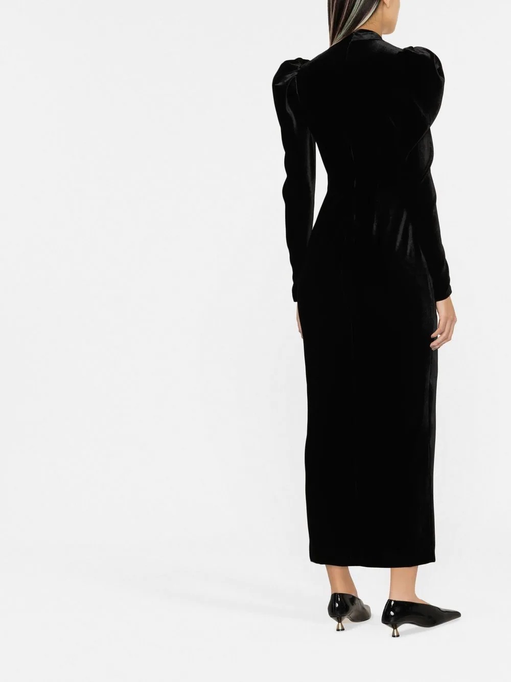 puff-shoulders velvet gown - 5