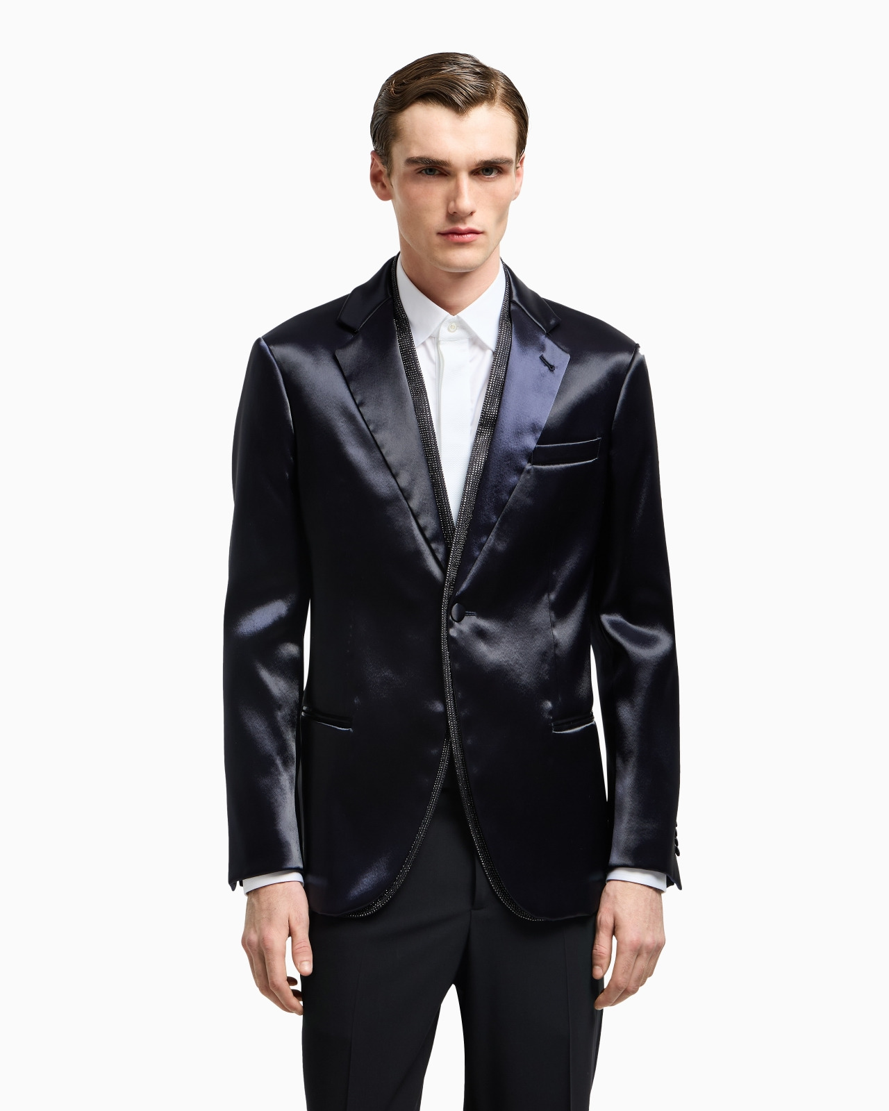 SOHO LINE SILK-BLEND RHINESTONE TUXEDO JACKET - 4