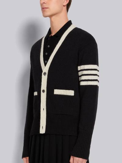 Thom Browne Black Jersey Stitch Mohair Tweed 4-Bar V-Neck Cardigan outlook