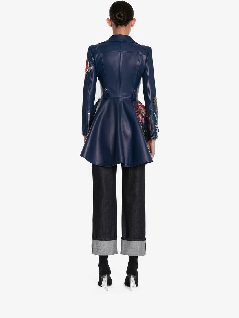 Women's Hieronymus Bosch Leather Peplum Jacket in Midnight Blue - 4