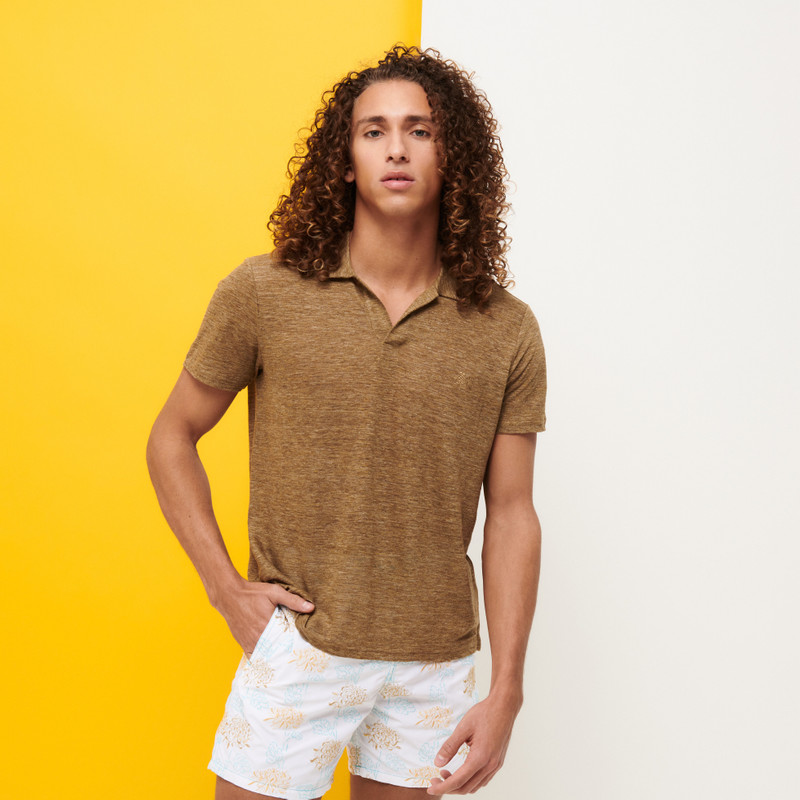 Men Linen Jersey Polo Shirt Solid 3