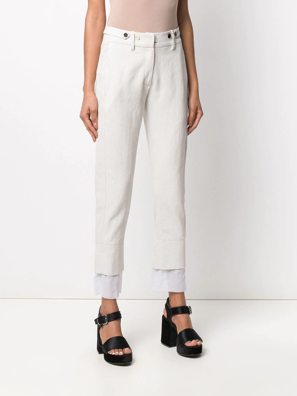 contrasting-cuffs straight trousers - 3