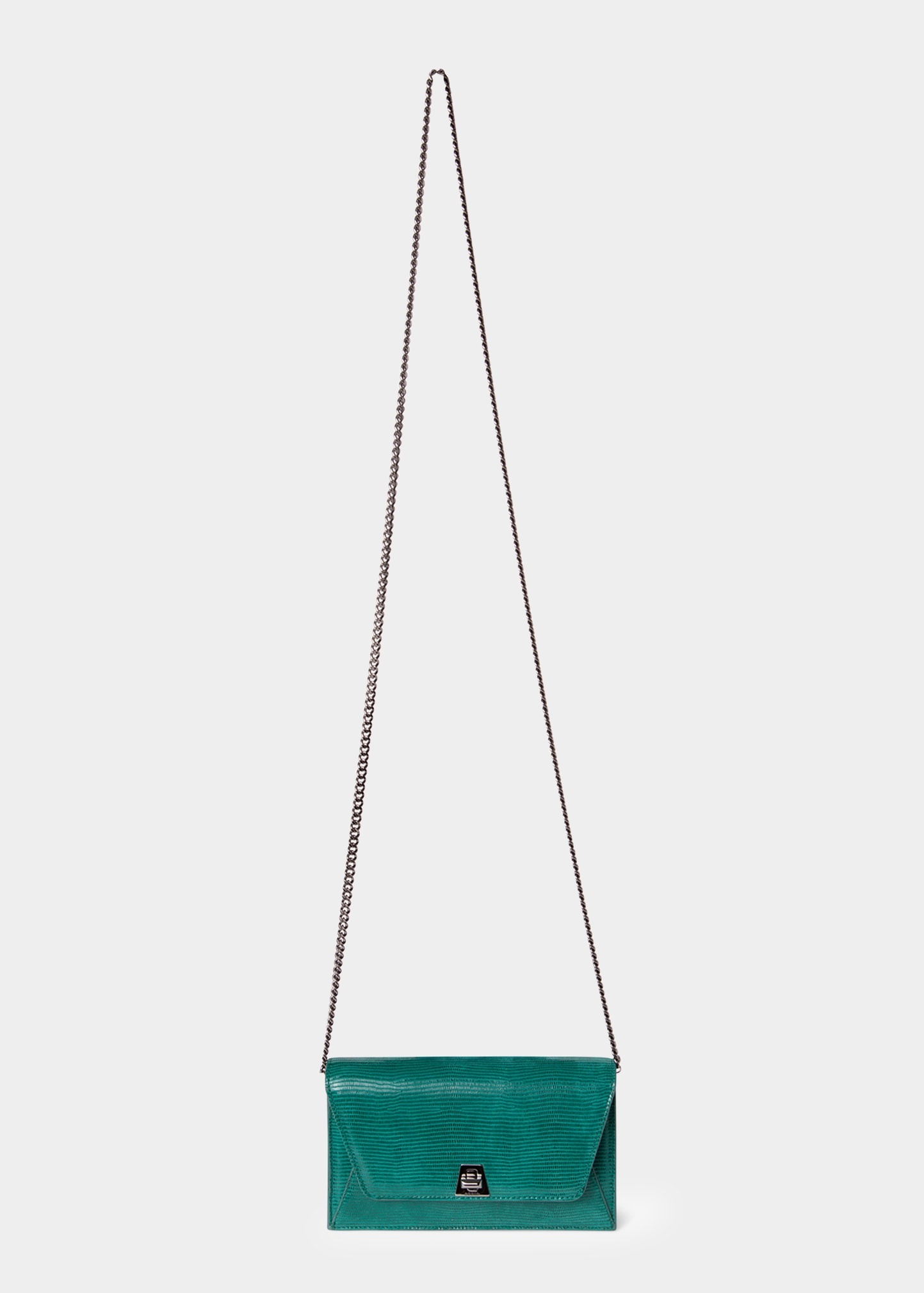 Anouk Lizard-Print Clutch Bag w/ Chain - 2