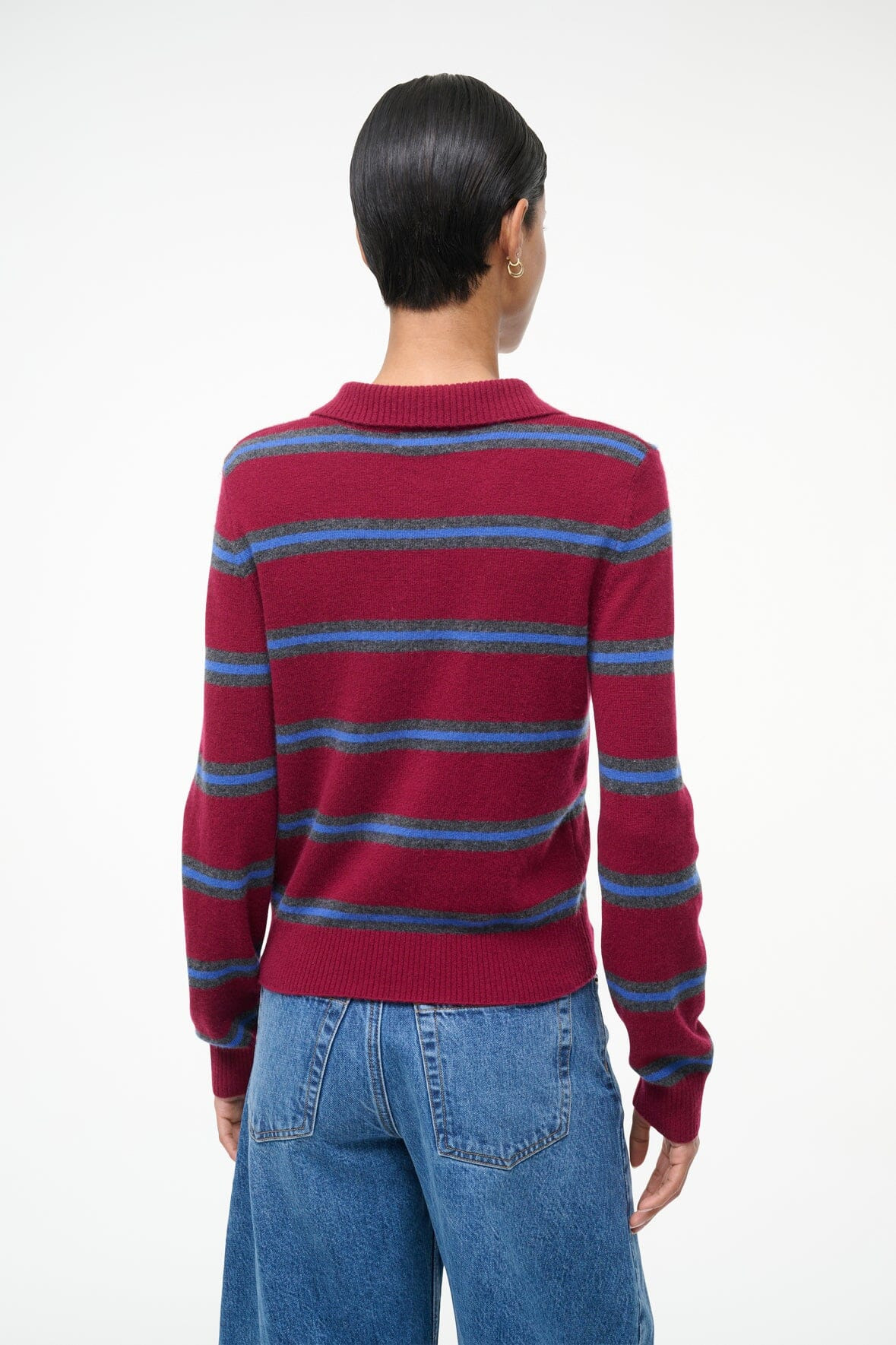 STAUD GEMMA CASHMERE SWEATER CRIMSON STRIPE - 4