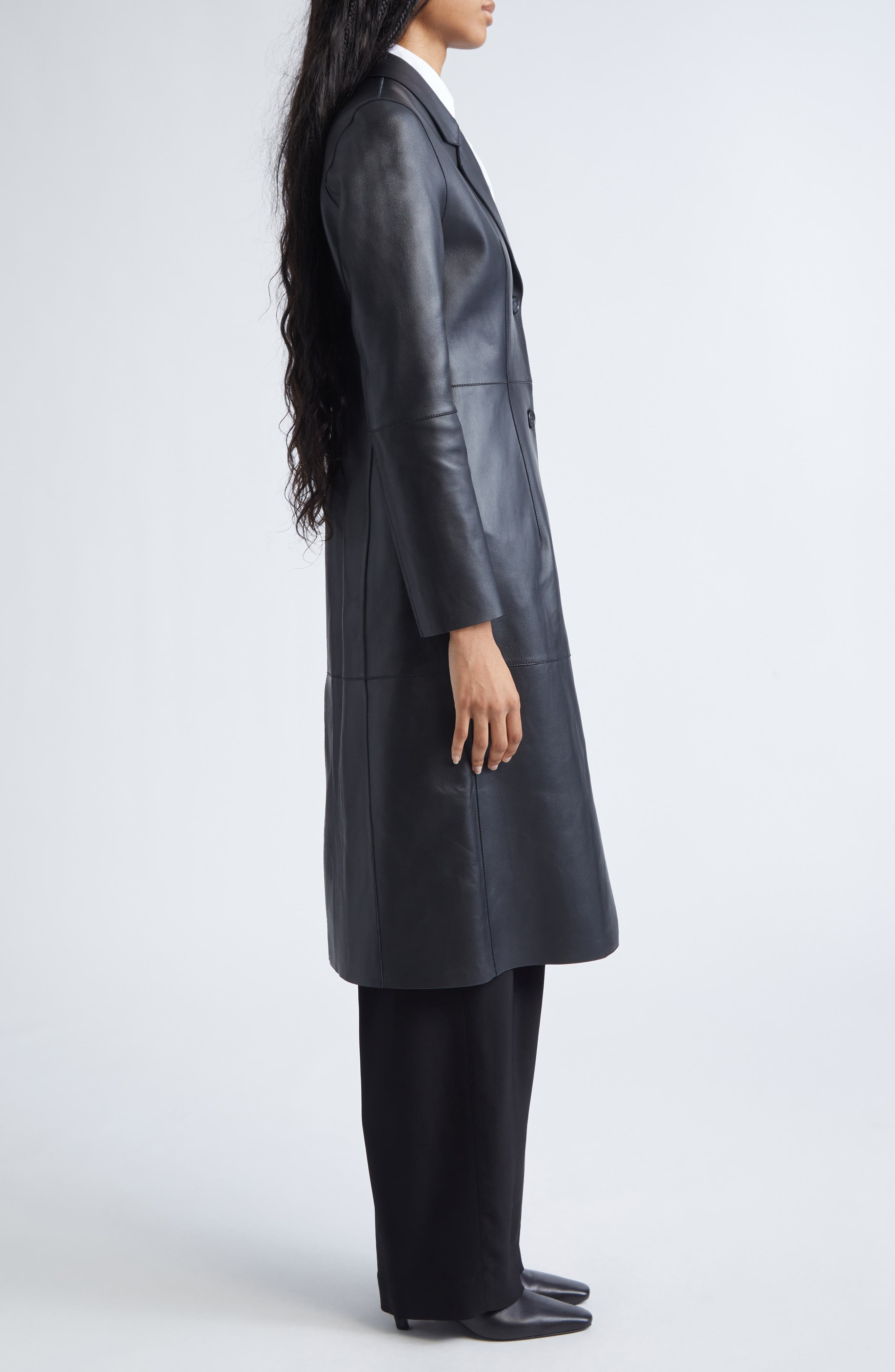 TOTEME Slim Leather Coat in Black at Nordstrom - 4