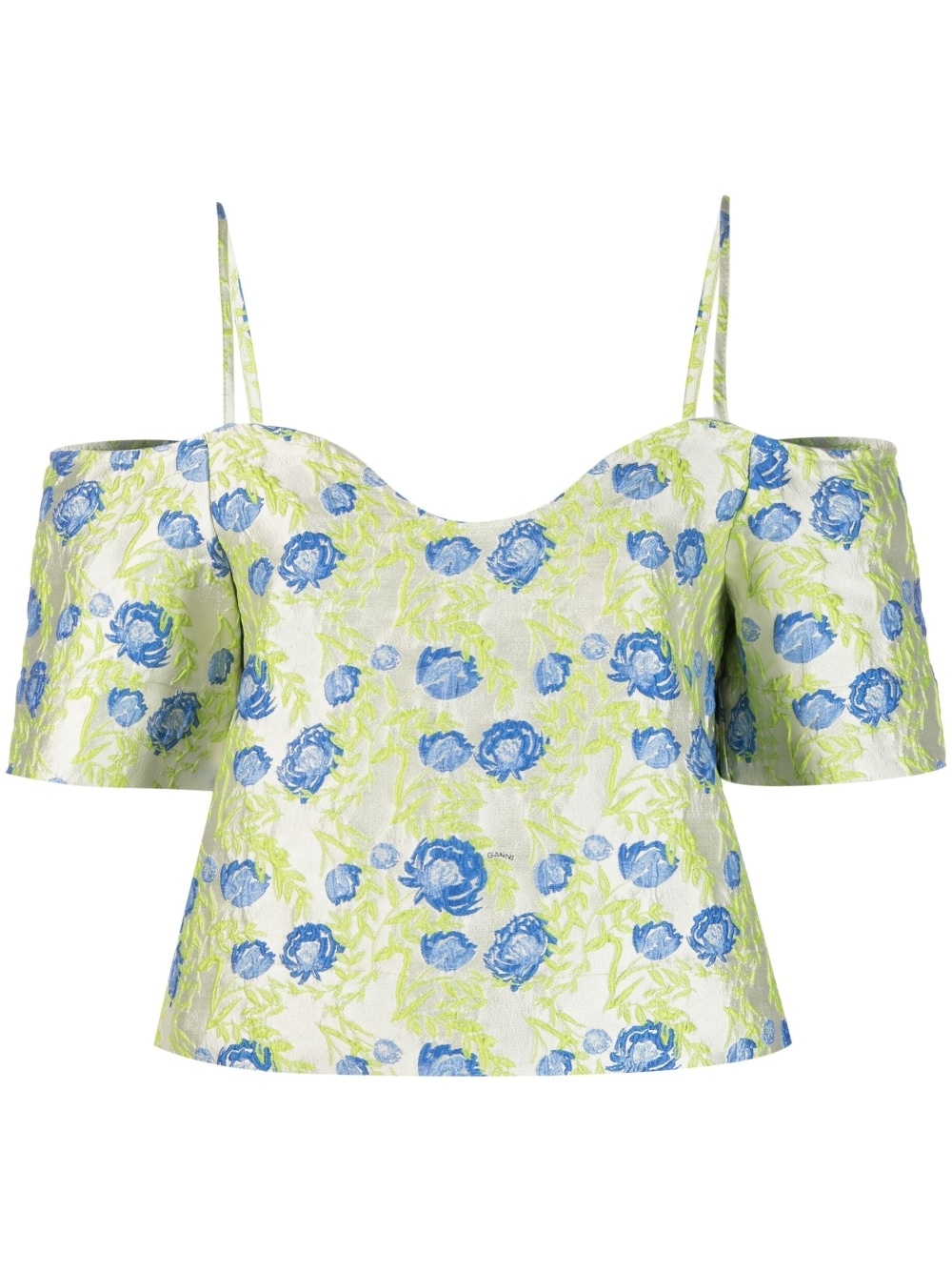 floral jacquard off-shoulder blouse - 1