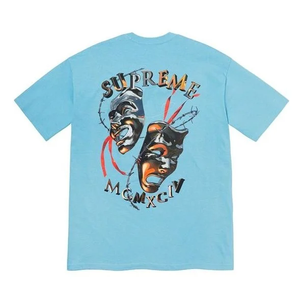 Supreme SS20 Week 1 Laugh Now Tee Thorns Smiling Face Printing Short Sleeve Unisex Blue SUP-SS20-291 - 1
