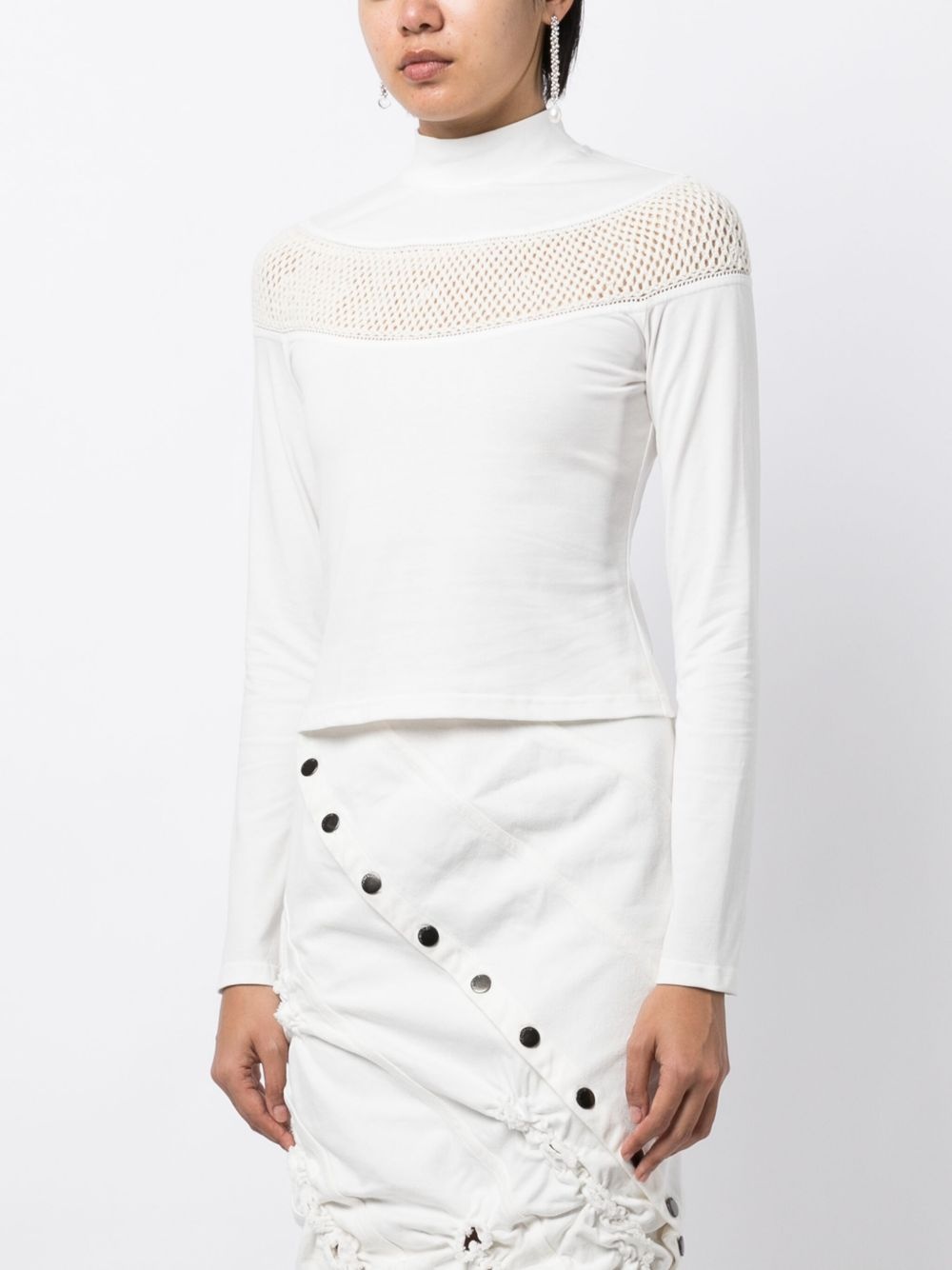 long-sleeve crochet-knit T-shirt - 3