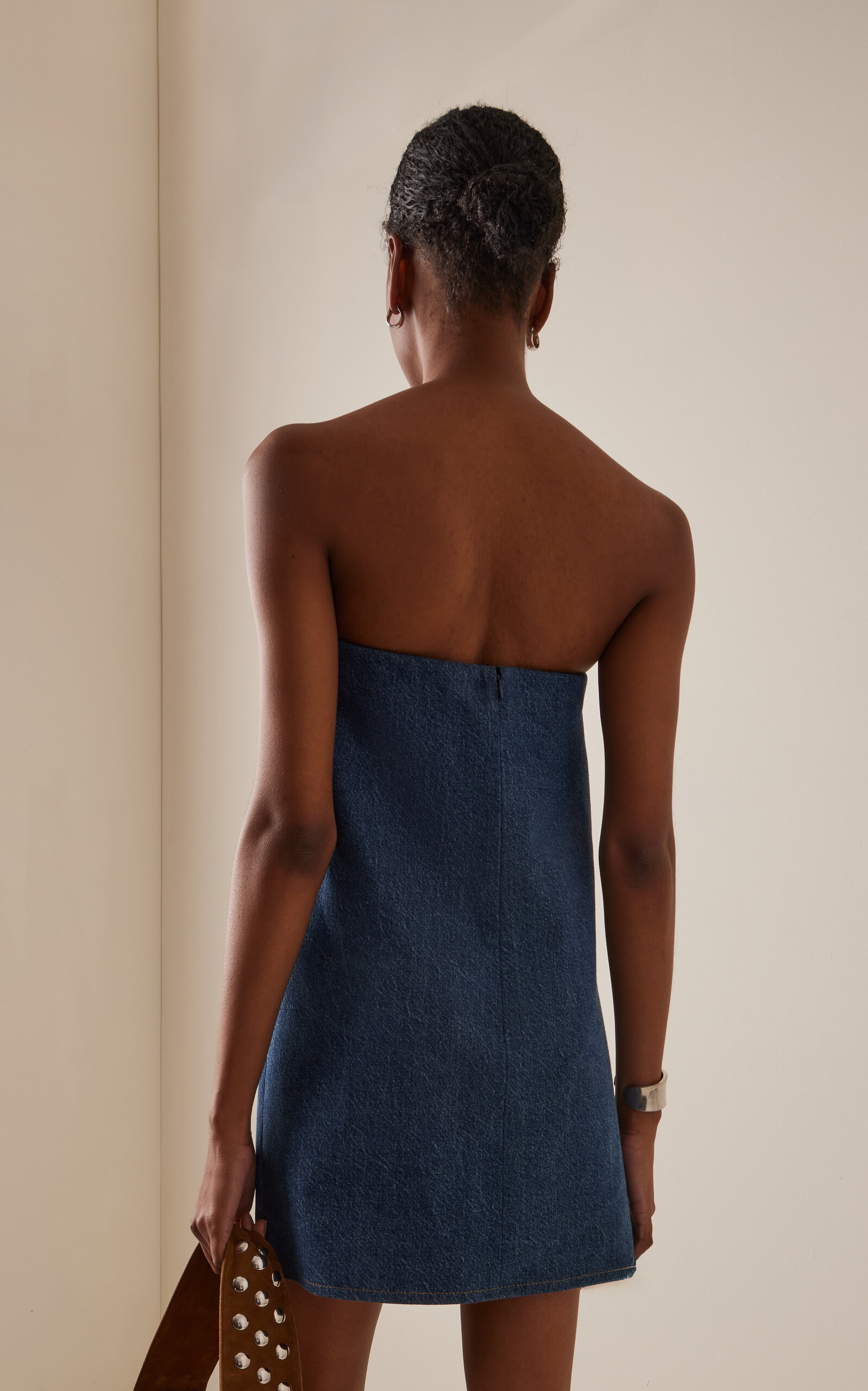 The Strapless Denim Mini Dress dark wash - 4