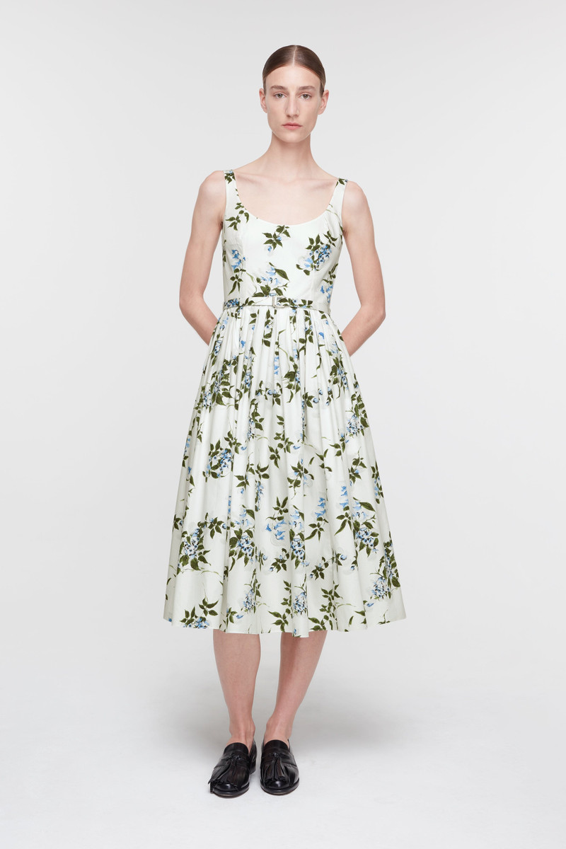 EMILIA WICKSTEAD Eglantine Dress In Lilac Lillies & Cherry Print on White Organic Cotton outlook