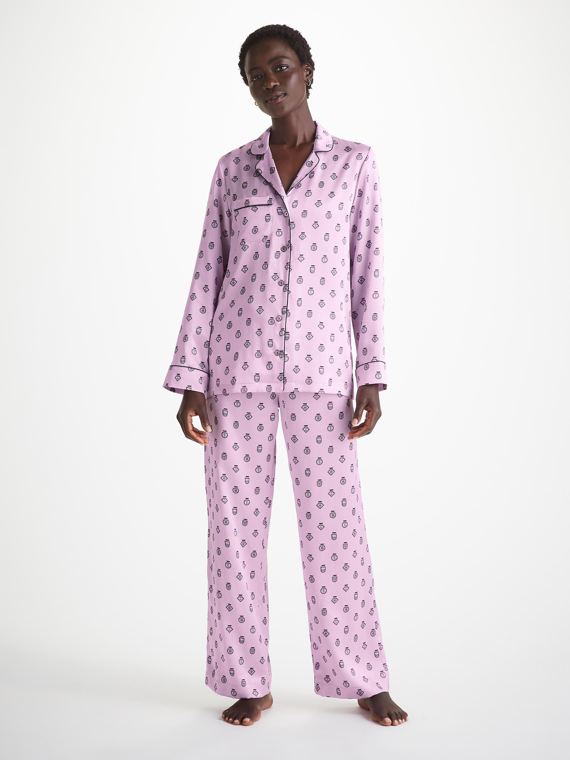 Women's Pajamas Silk Satin Lilac Badge Pattern - 2