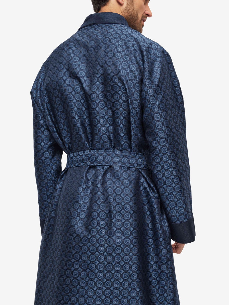 Men's Dressing Gown Verona 60 Silk Jacquard Navy - 6