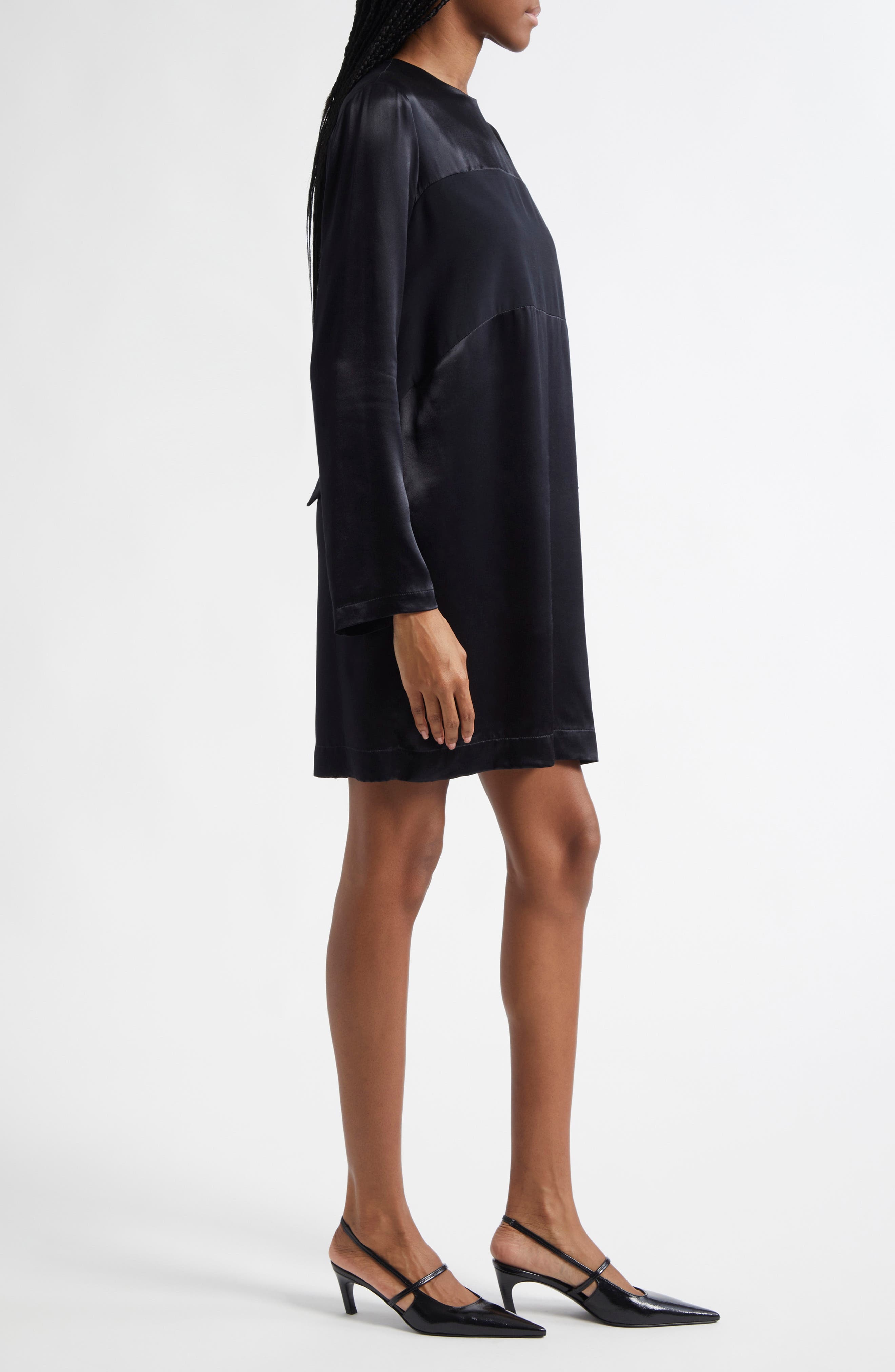 Emporio Armani Long Sleeve Mixed Media Shift Dress in Black at Nordstrom - 3