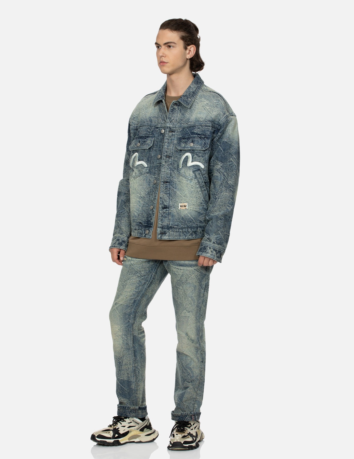 ALLOVER POCKET PRINT AND SEAGULL EMBROIDERY LOOSE FIT DENIM JACKET - 3