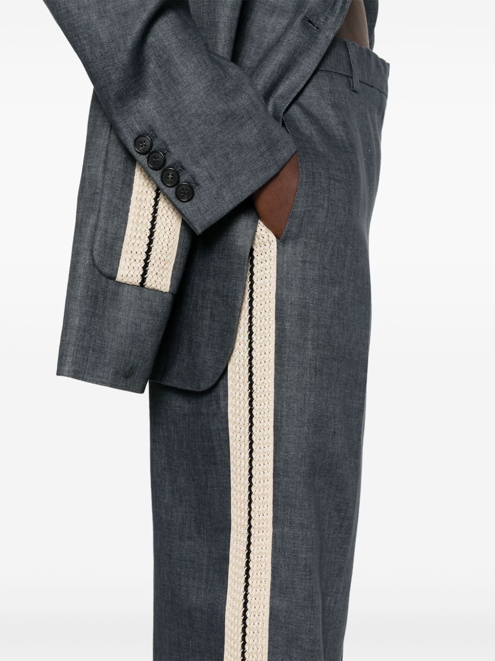 linen side-stripe straight-leg trousers - 5