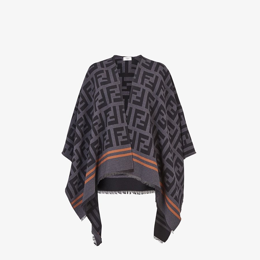 Poncho in black wool and silk - 1