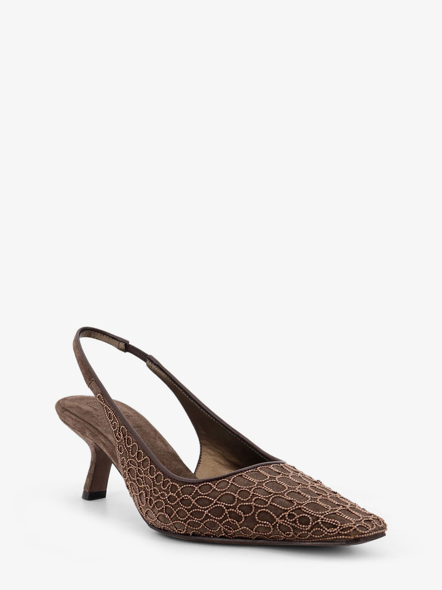 Brunello Cucinelli Women Suede Slingback Pumps With Monili Decoration - 2