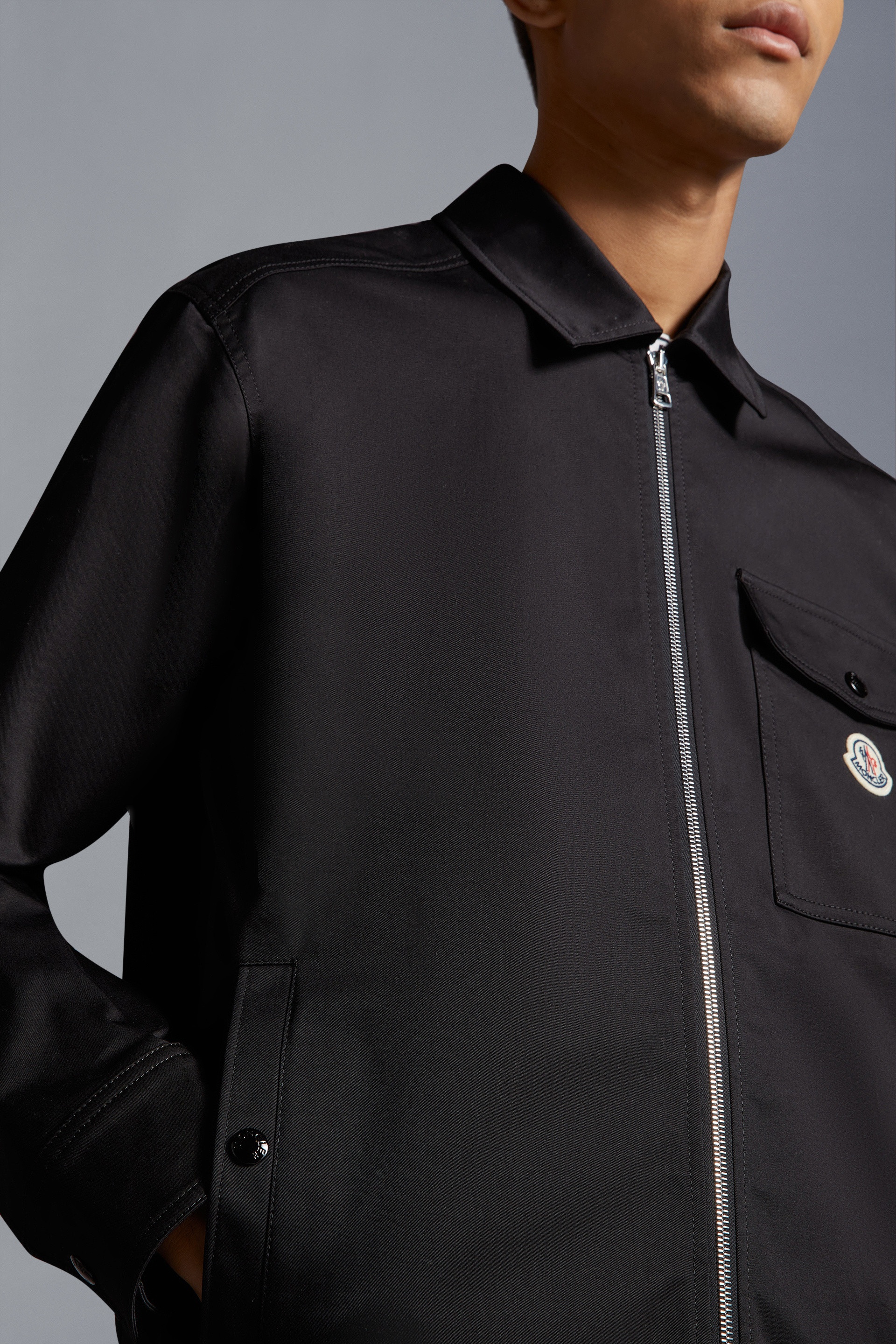 Moncler Gabardine Zip-Up Shirt | REVERSIBLE