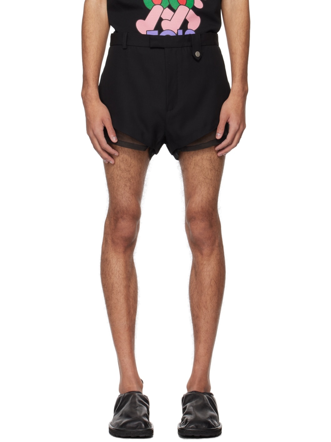 Black Exposed Lining Shorts - 1