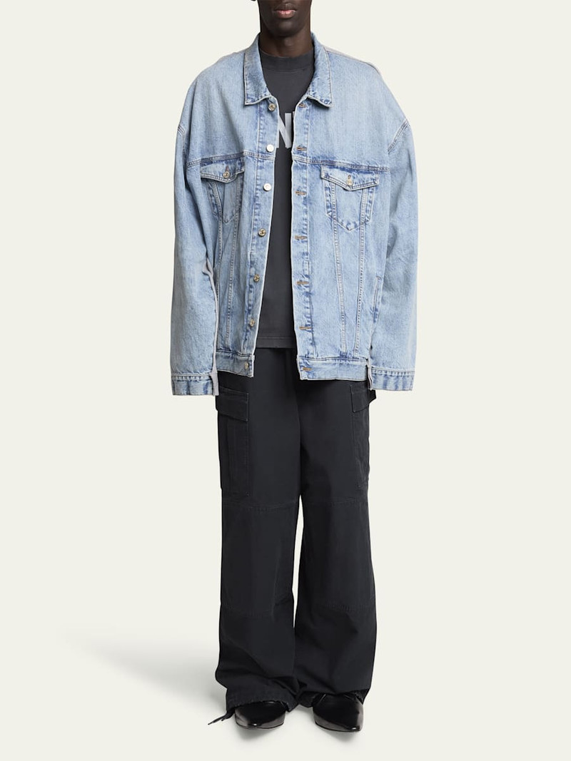 BALENCIAGA Men's Pieced Denim and Terry Trucker Jacket outlook