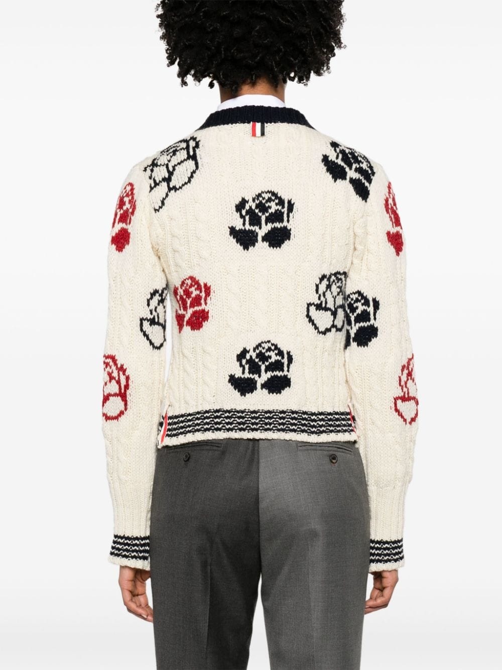 Rose-intarsia cable-knit cardigan - 4