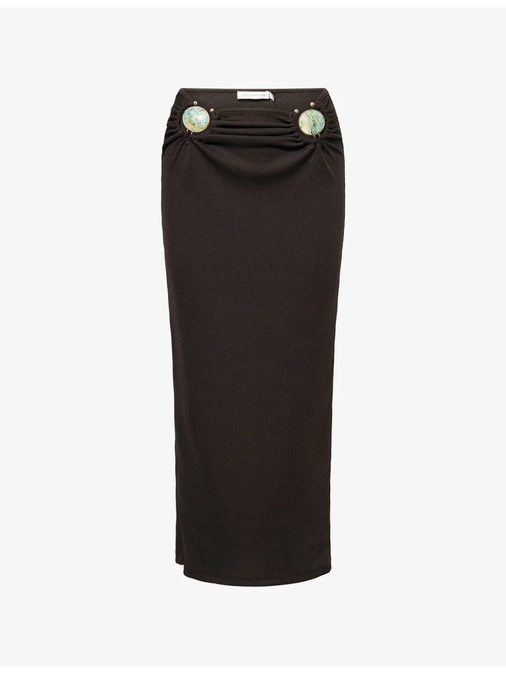 Stone-Embellished Ruched Stretch-Woven Midi Skirt - 1