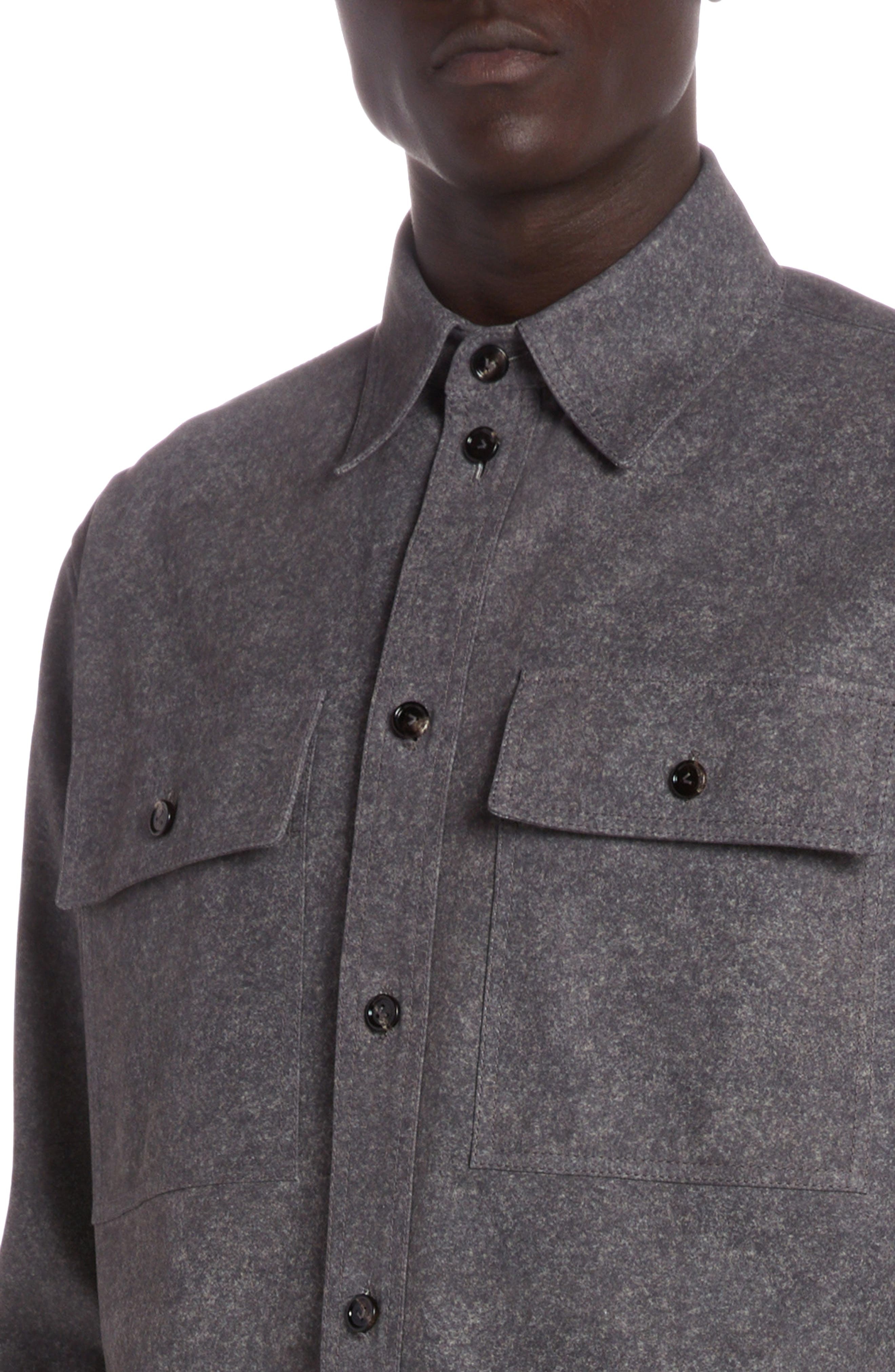 Flannel Print Lambskin Leather Shirt Jacket - 4