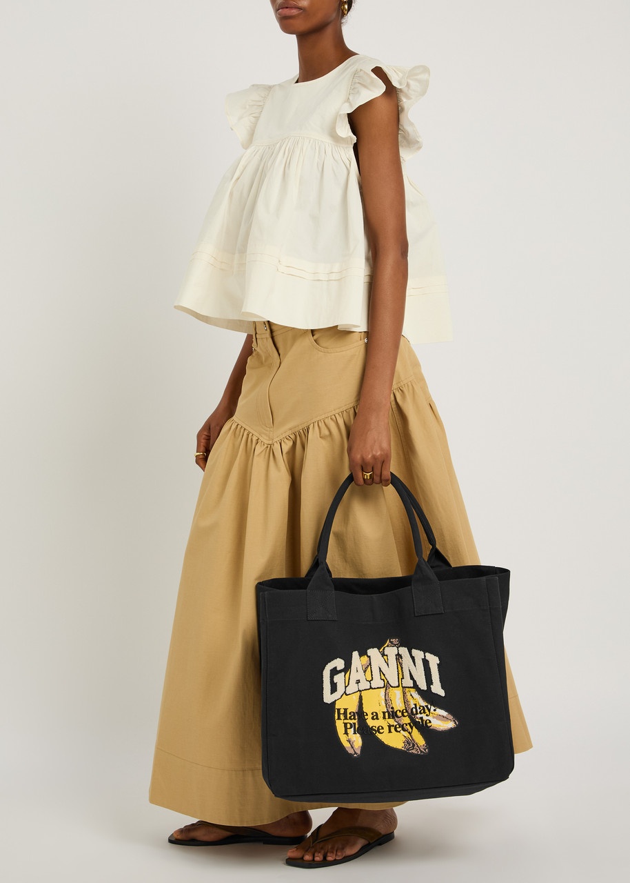 Ganni Banana Xxl Printed Shopper Canvas Tote - 5