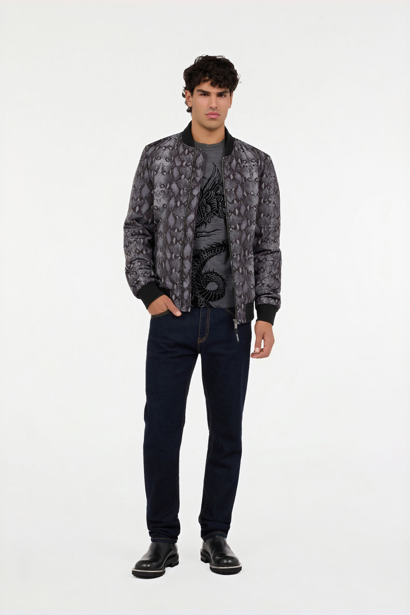 Roberto Cavalli Padded bomber with python print outlook