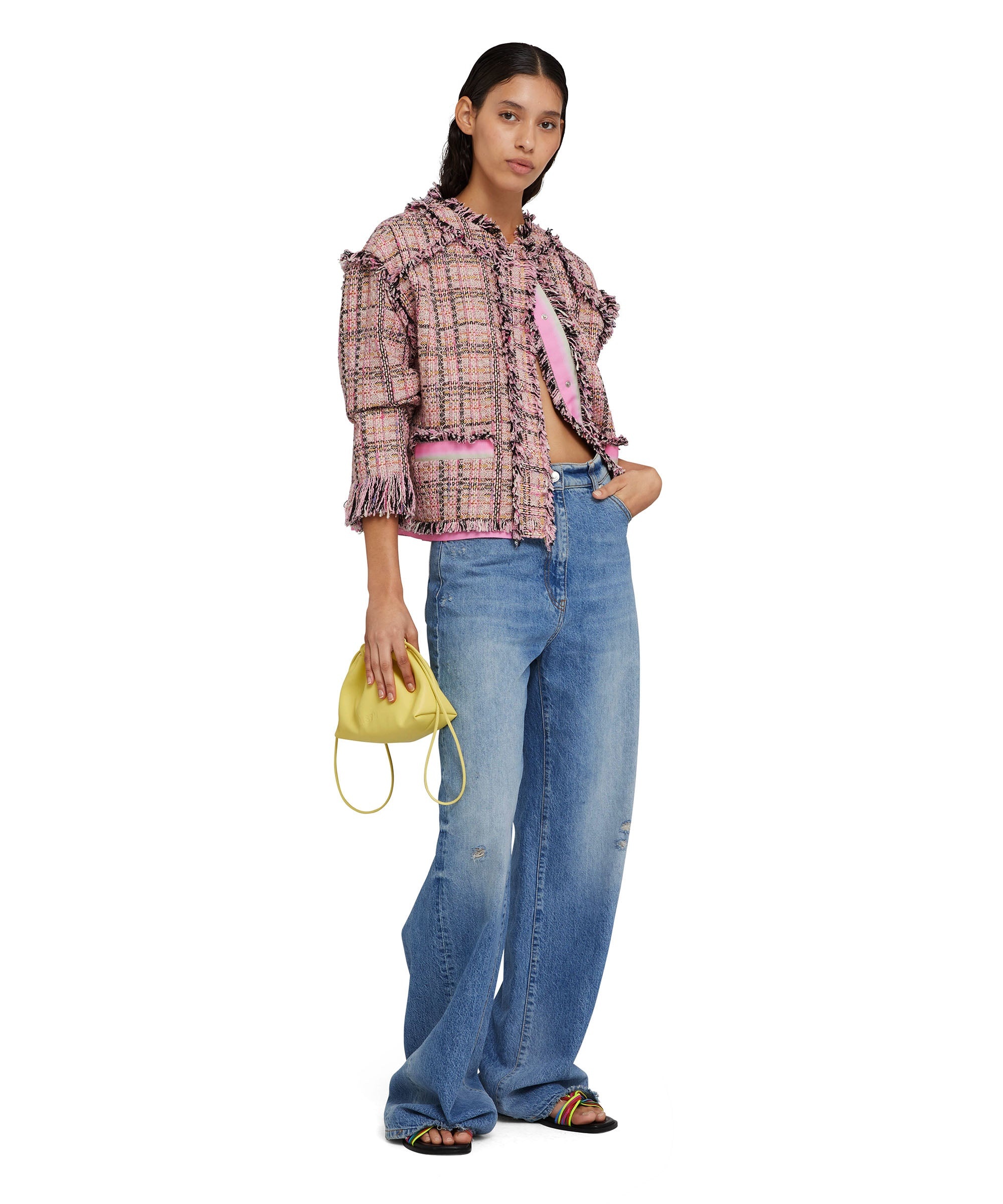 Tweed crop jacket with round neck - 1