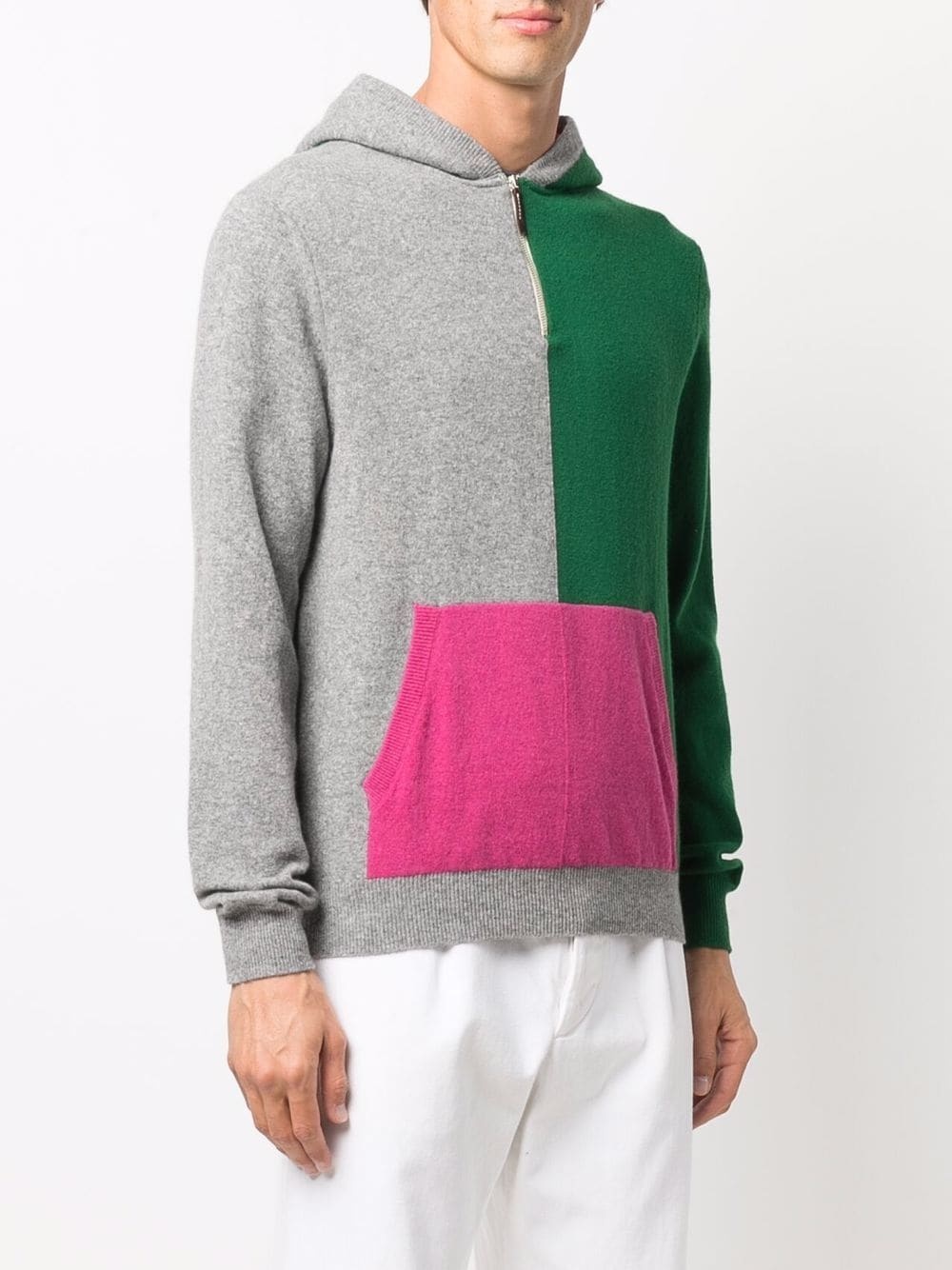 colour-block knitted hoodie - 3