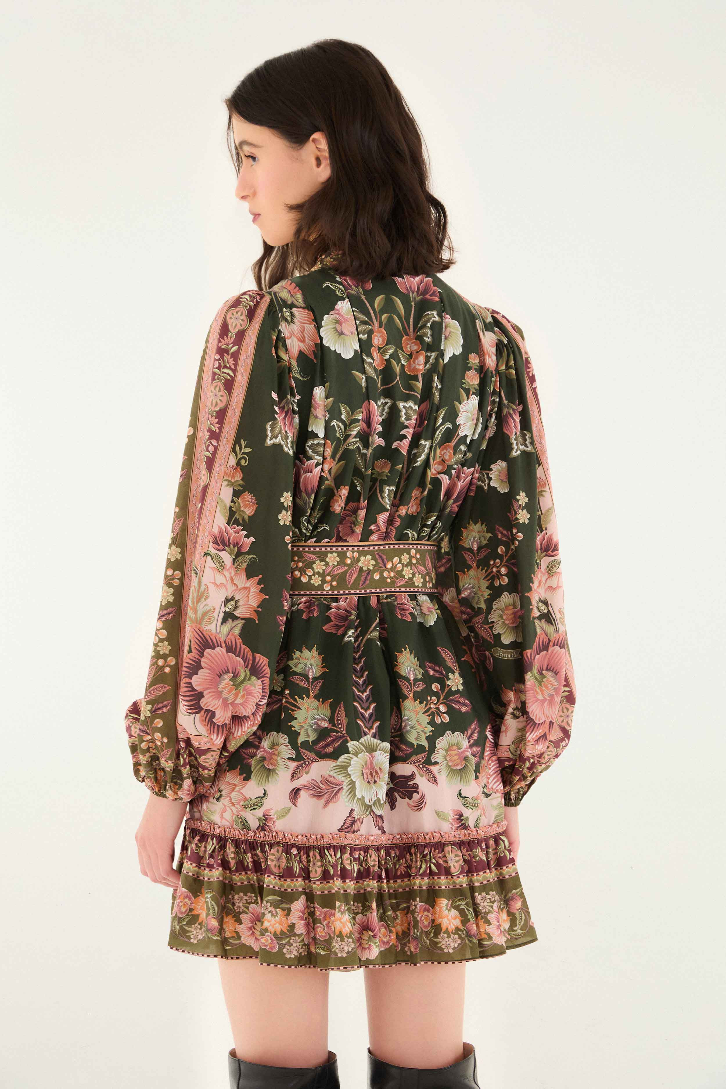 Green Flowering Garden Tree Mini Dress - 3