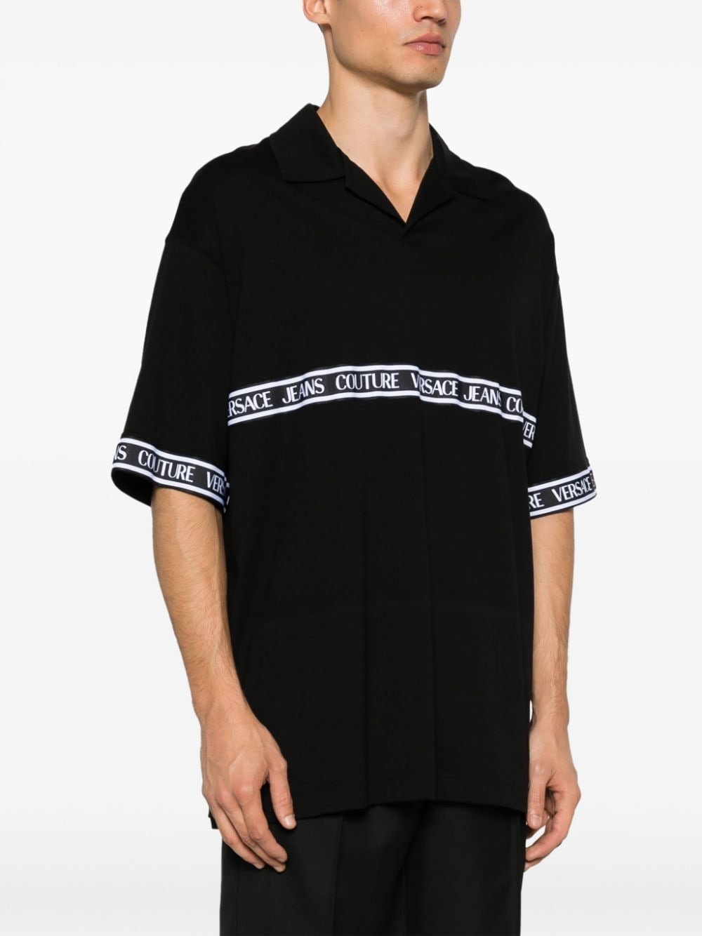 logo-tape cotton polo shirt - 3