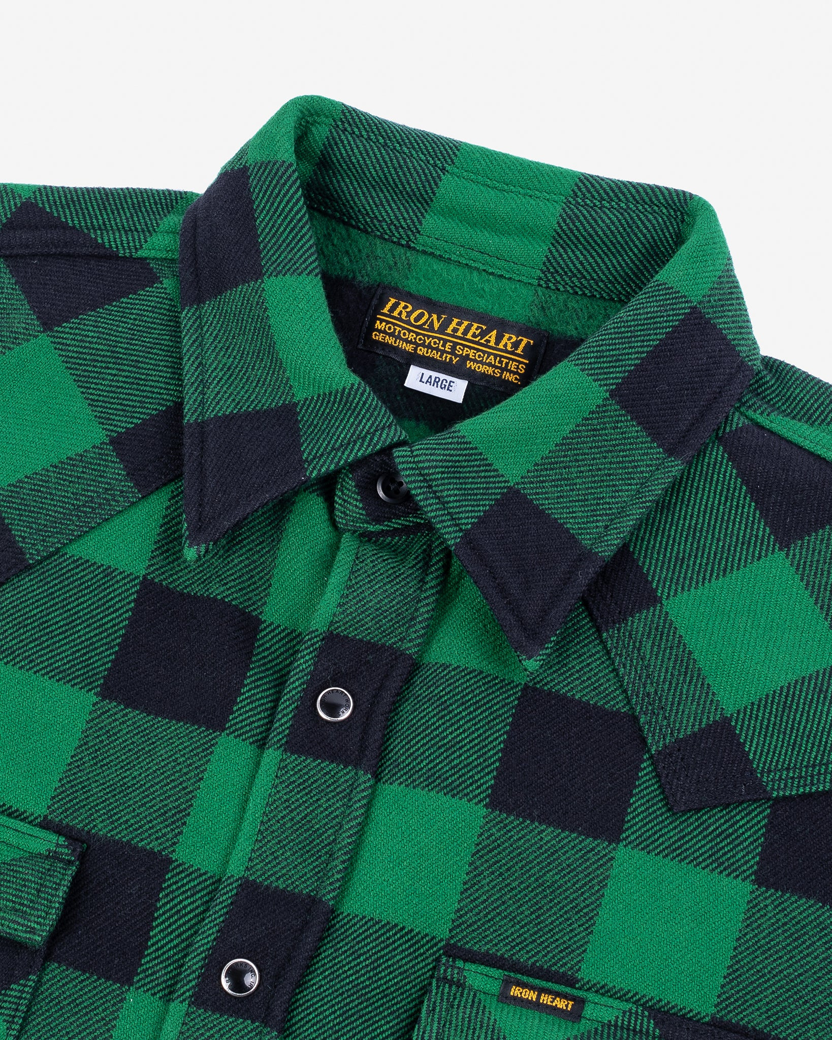 IHSH-232-GRN Ultra Heavy Flannel Buffalo Check Western Shirt - Green/Black - 13