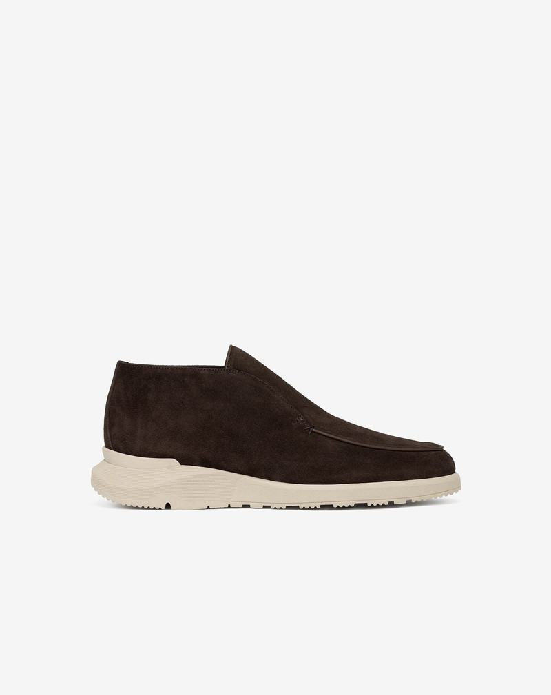 Dark brown suede slip-on loafers 1