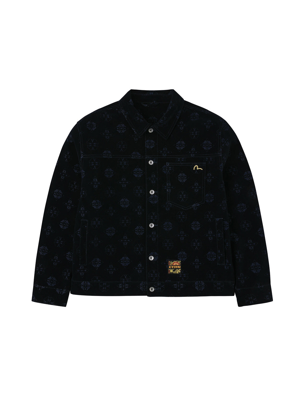 Allover Kamon Flocking Print Relax Fit Denim Jacket - 2