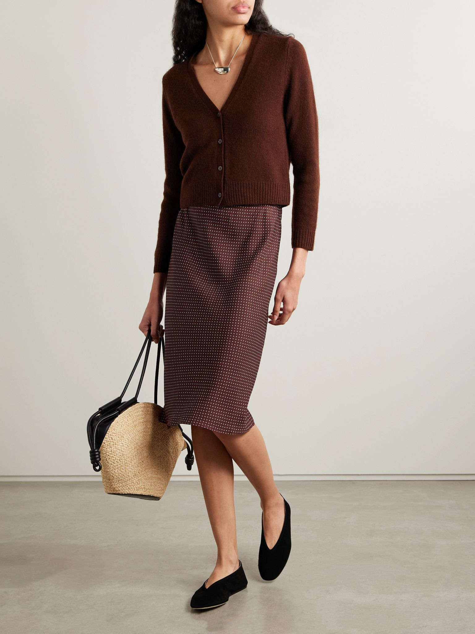 Elowette polka-dot silk-blend twill midi skirt Burgundy - 2