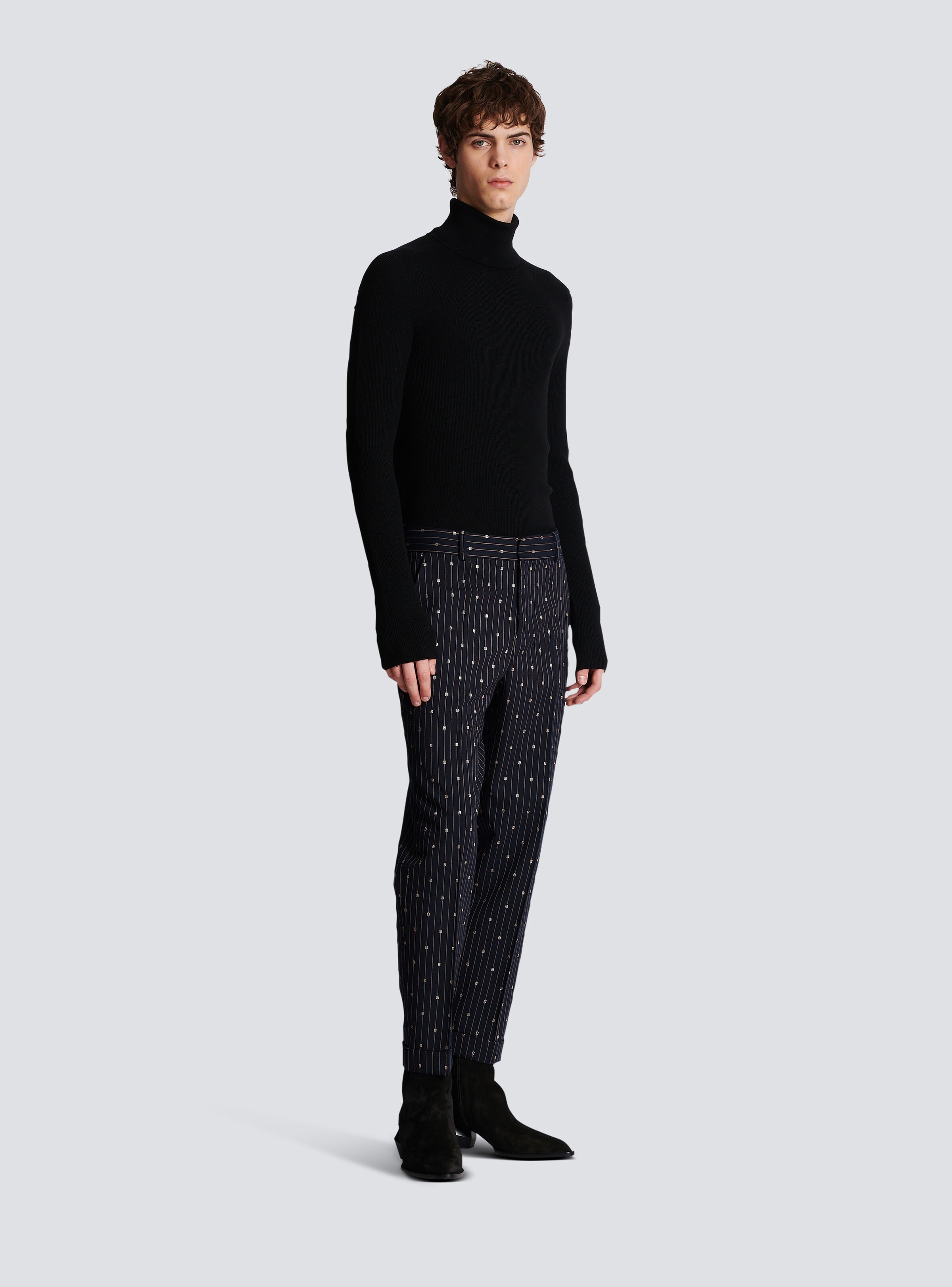 Monogrammed wool trousers with creases and thin stripes - 3