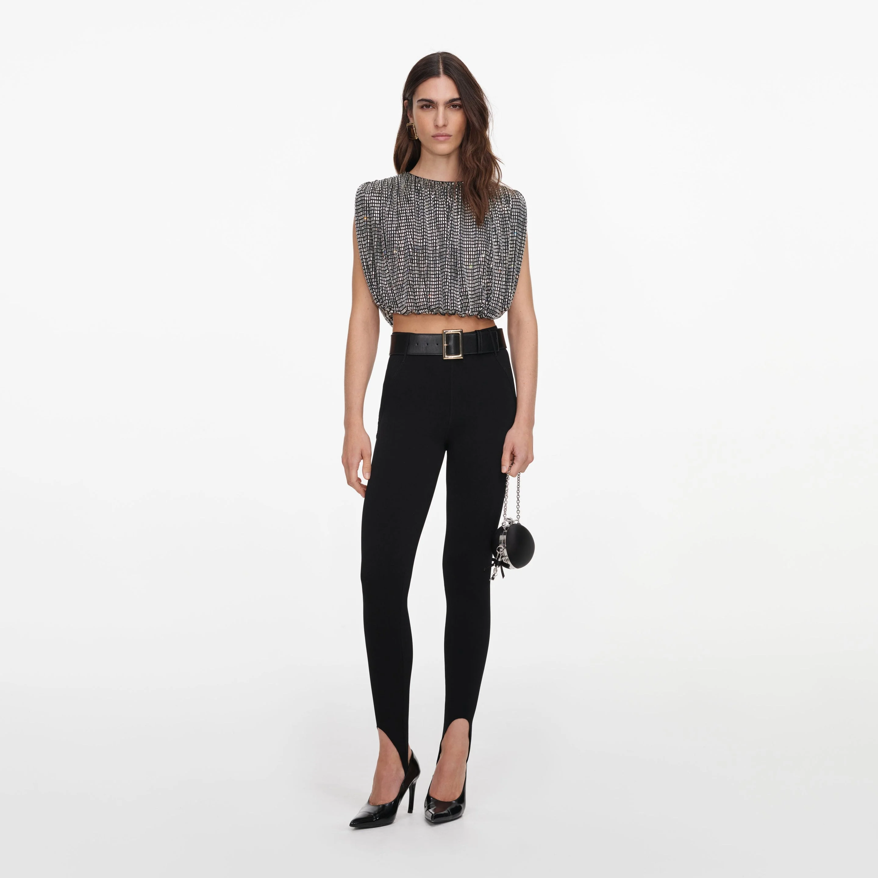 Silver Rhinestone Drape Top - 1